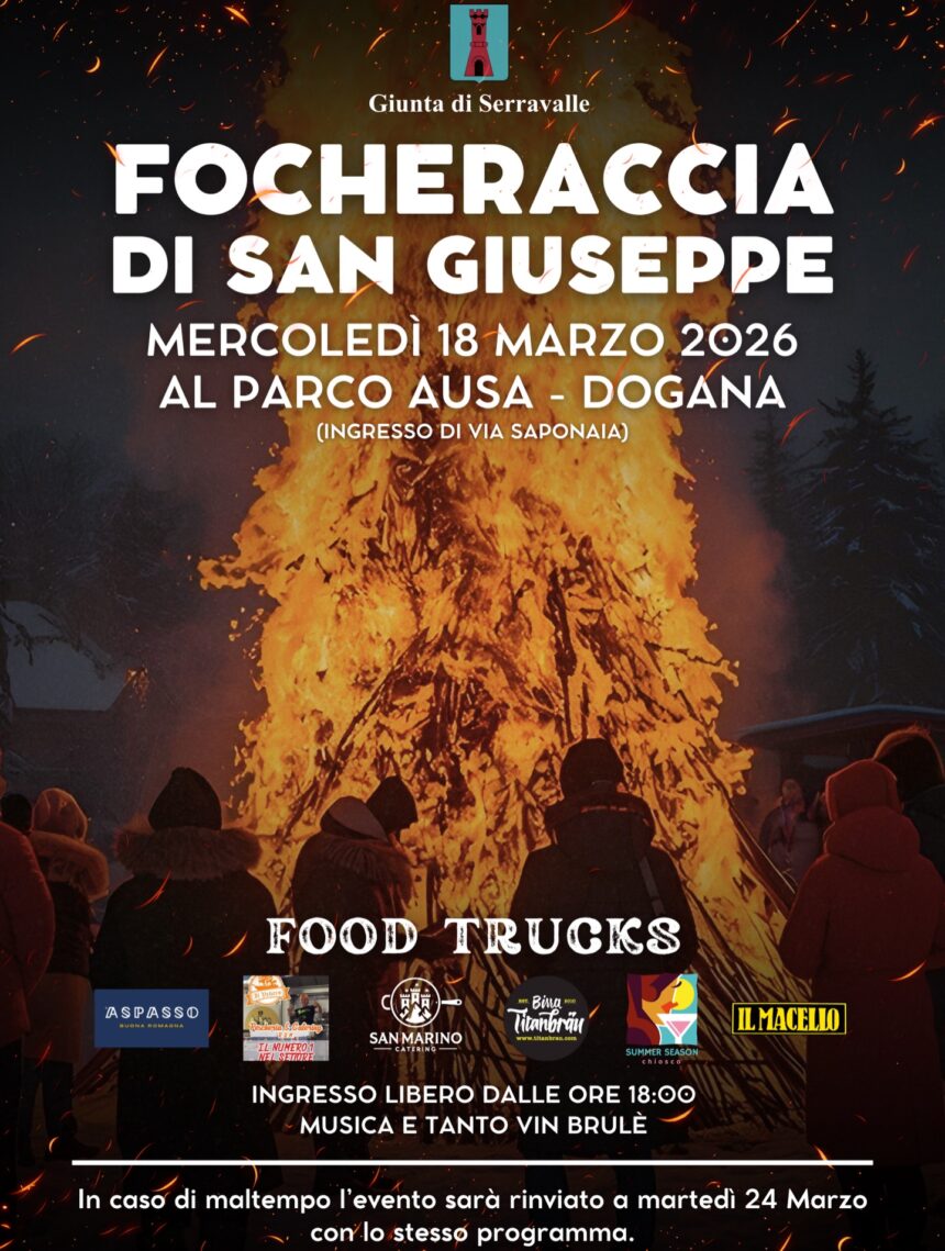 San Marino, il 18 marzo a Dogana, torna la magia della Focheraccia di San Giuseppe: musica e stand gastronomici al Parco Ausa