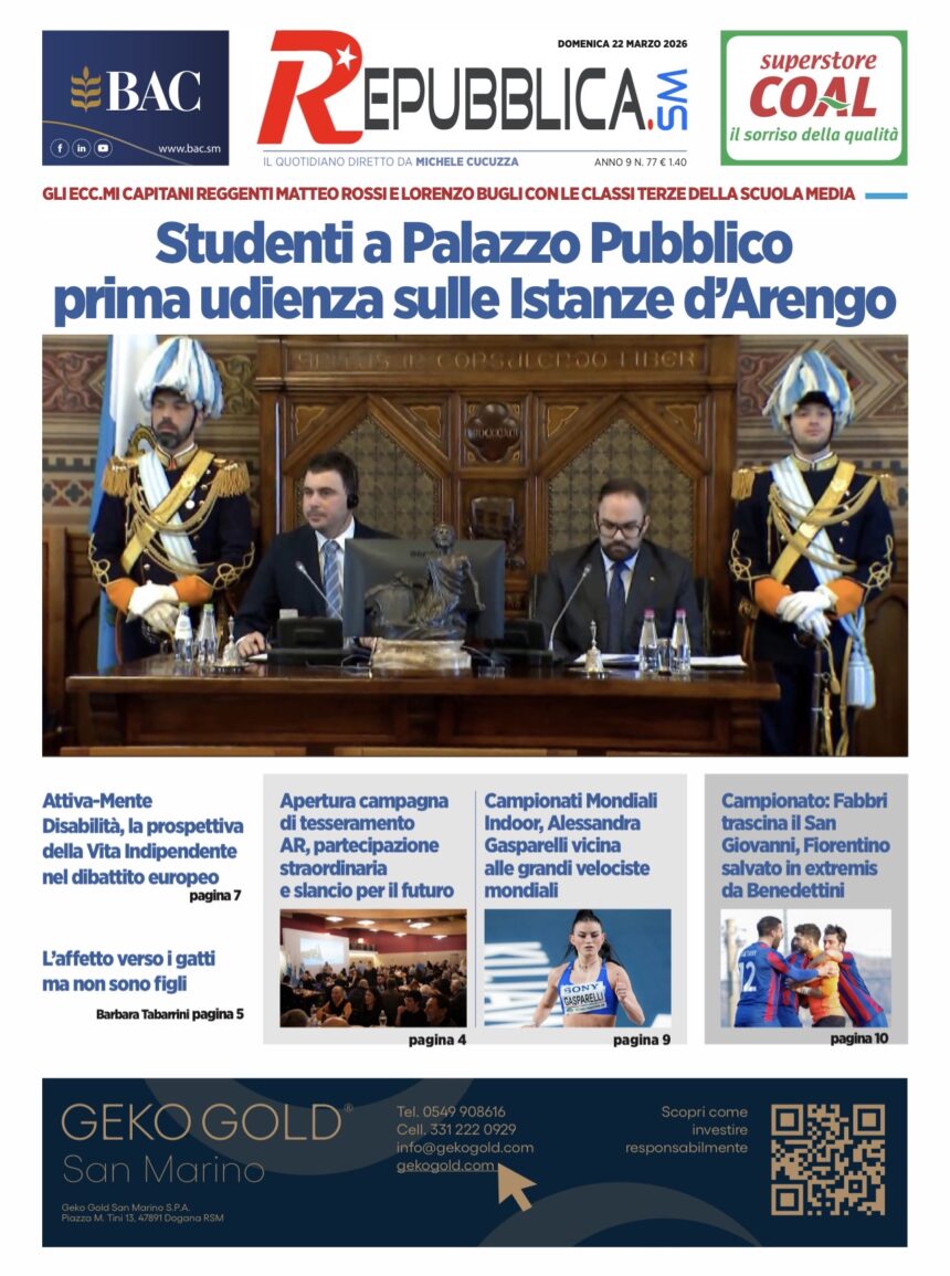 San Marino. La prima pagina de La RepubblicaSM
