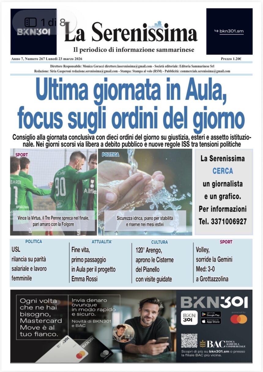 San Marino. La prima pagina de La Serenissima