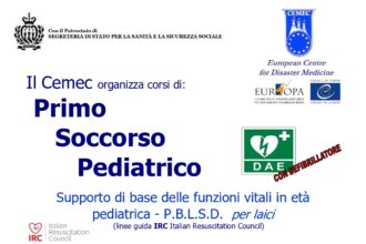 San Marino. Cemec: Corso di Primo Soccorso Pediatrico con utilizzo del Defibrillatore, destinato a tutta la popolazione Sammarinese e Italiana. Sabato 16 maggio 2026 ore: 7.30 -13,00, Ospedale di Stato