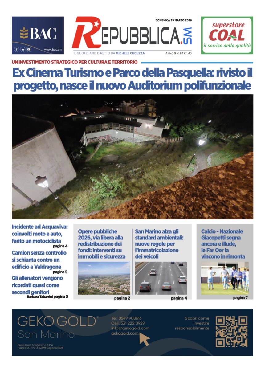 San Marino. La prima pagina de La RepubblicaSM