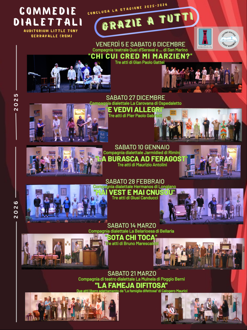 San Marino – Commedie dialettali: grande successo per la rassegna all’Auditorium Little Tony