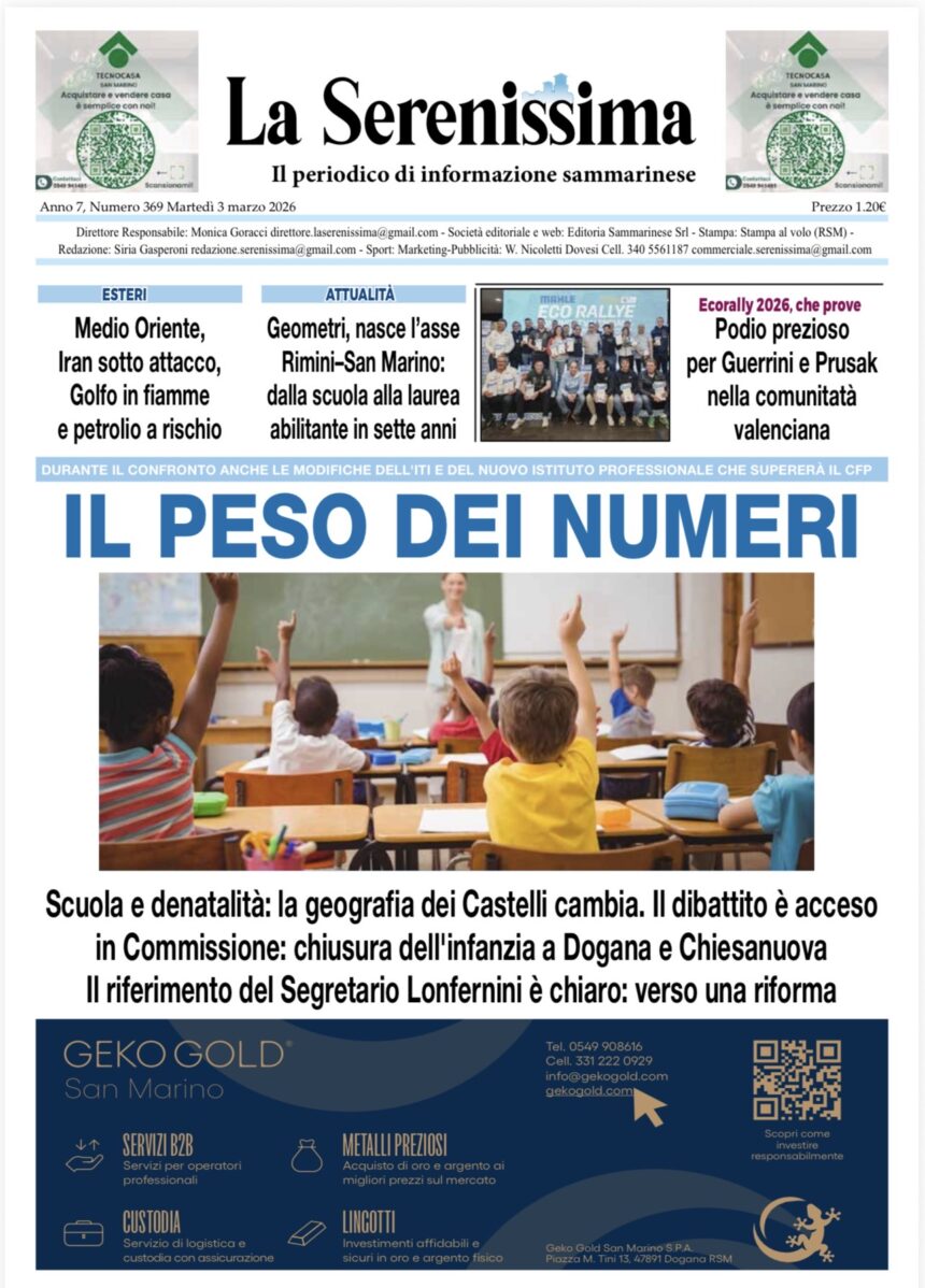 San Marino. La prima pagina de LA SERENISSIMA