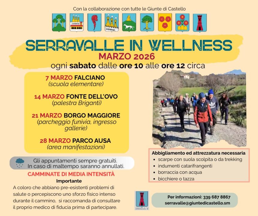 San Marino, torna la rassegna “Serravalle in Wellness”: camminate e salute per tutto il mese di marzo