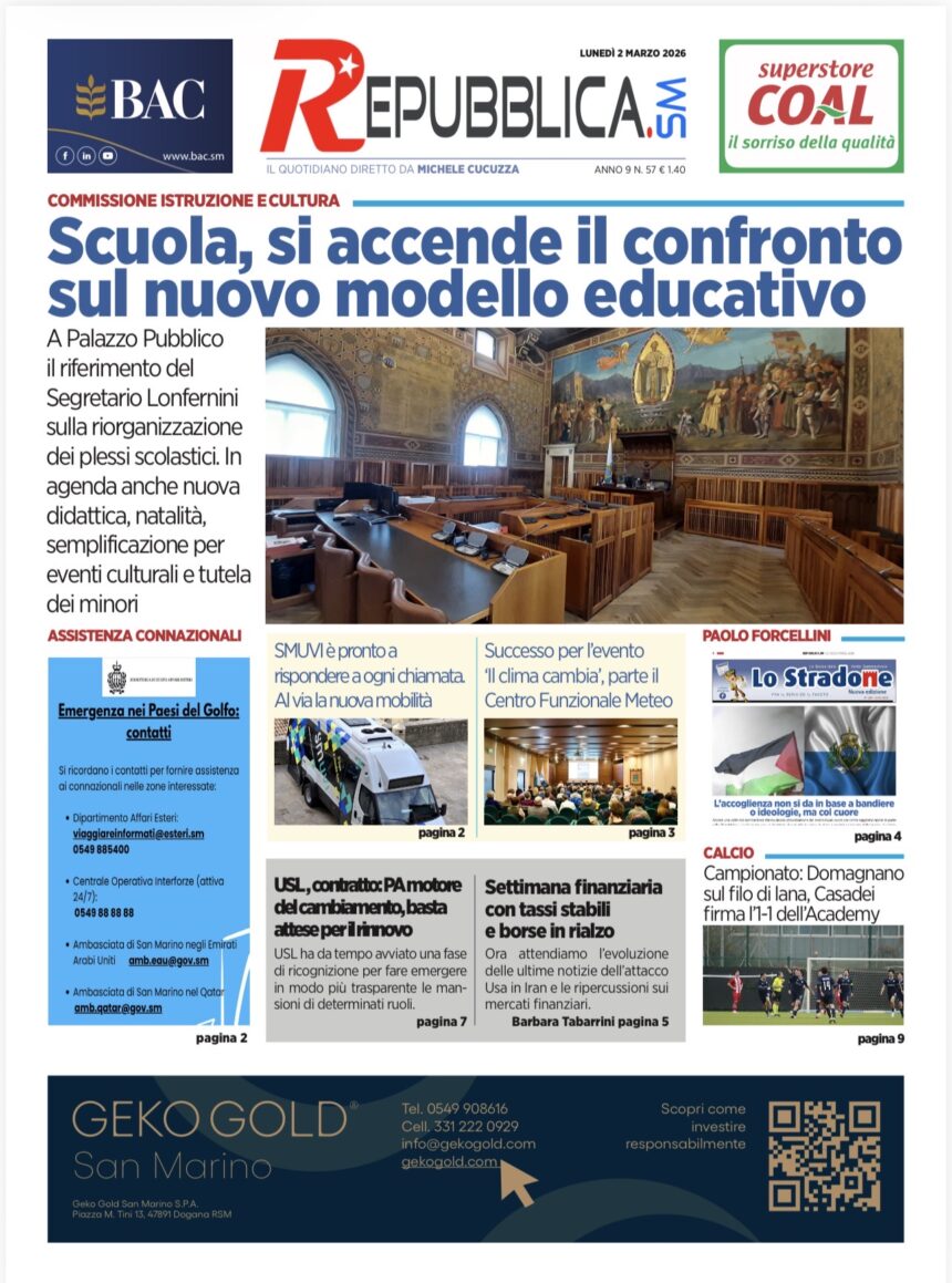 San Marino. La prima pagina de La RepubblicaSM