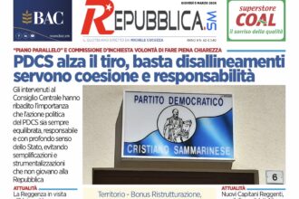 San Marino. La prima pagina de La RepubblicaSM