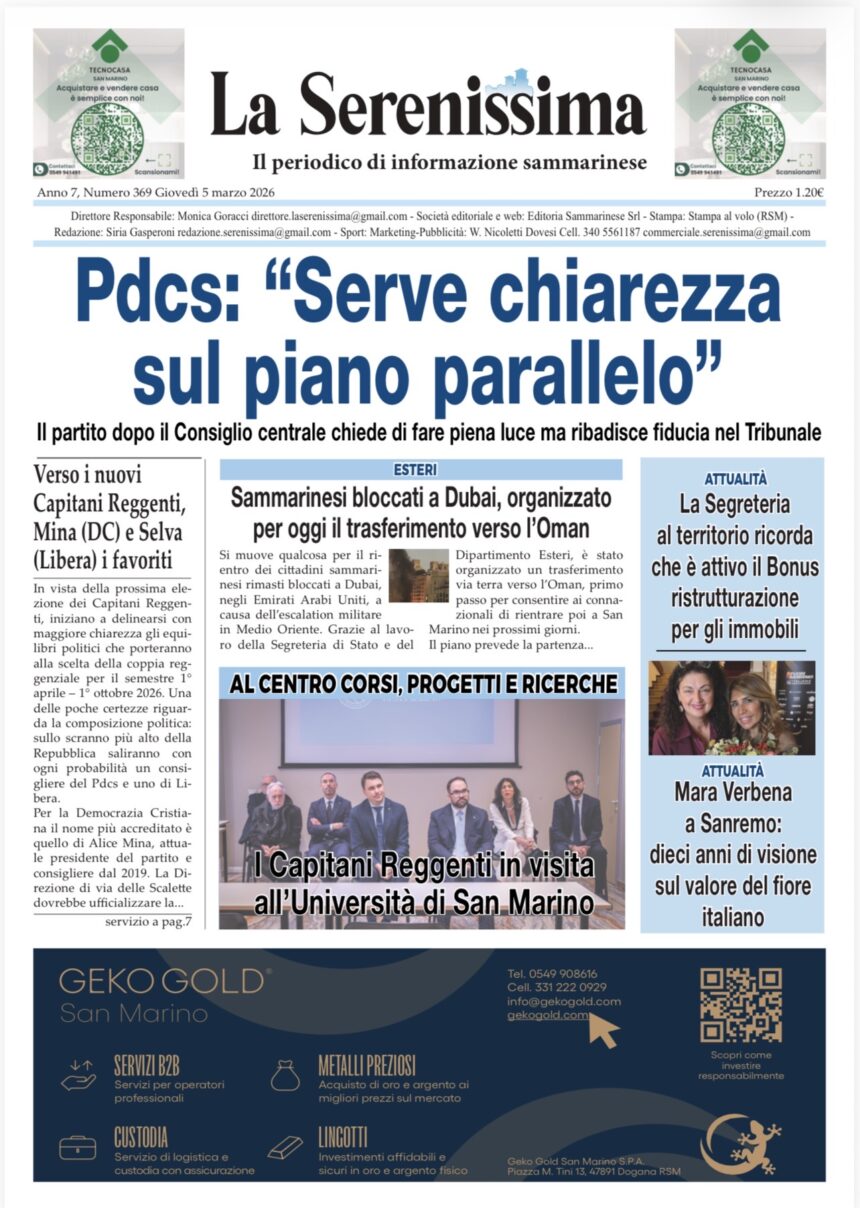 San Marino. La prima pagina de La Serenissima