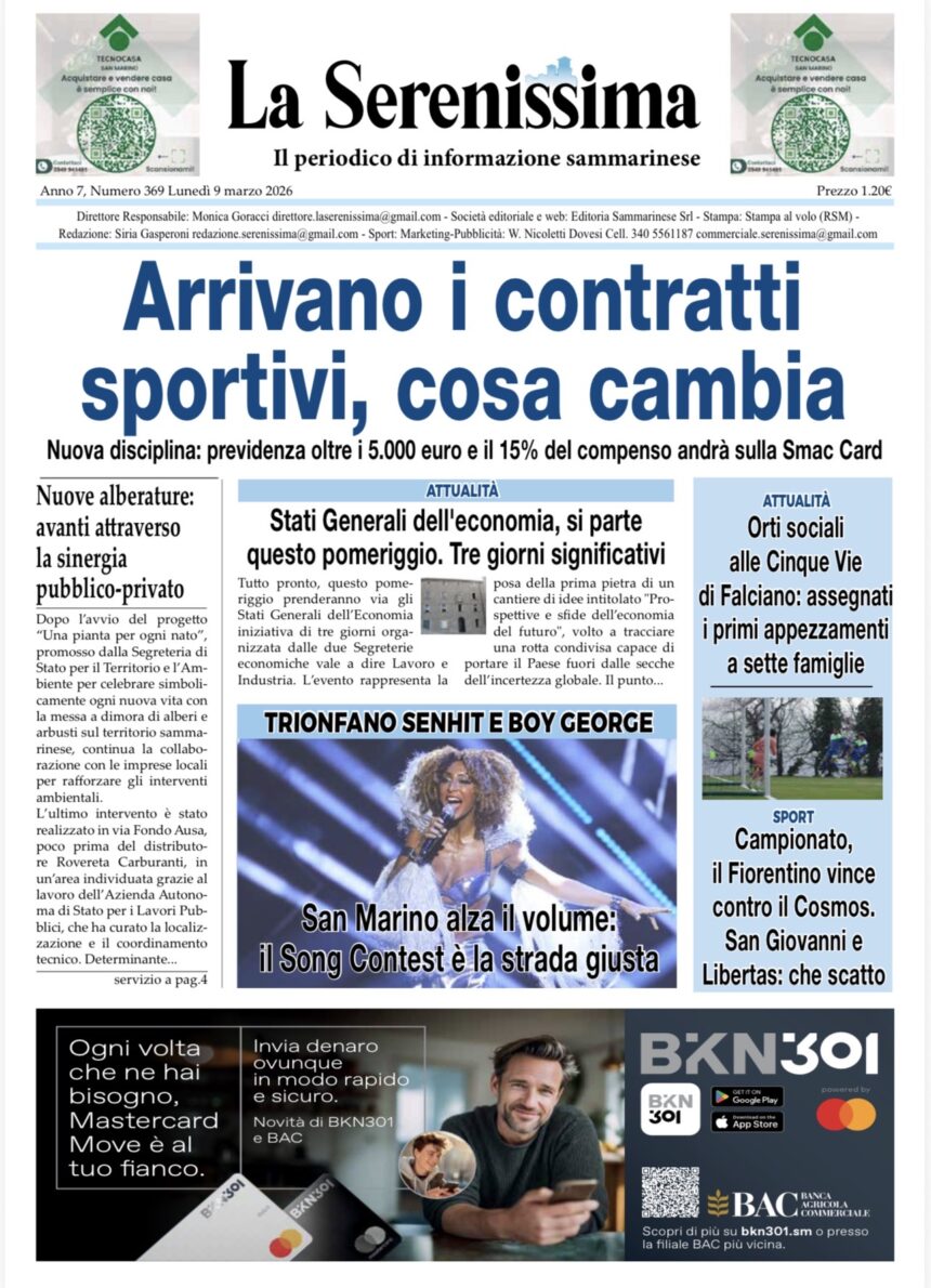 San Marino. La prima pagina de LA SERENISSIMA