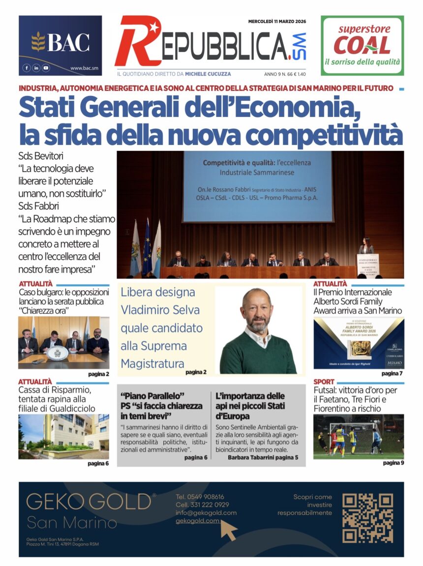 San Marino. La prima pagina de La RepubblicaSM