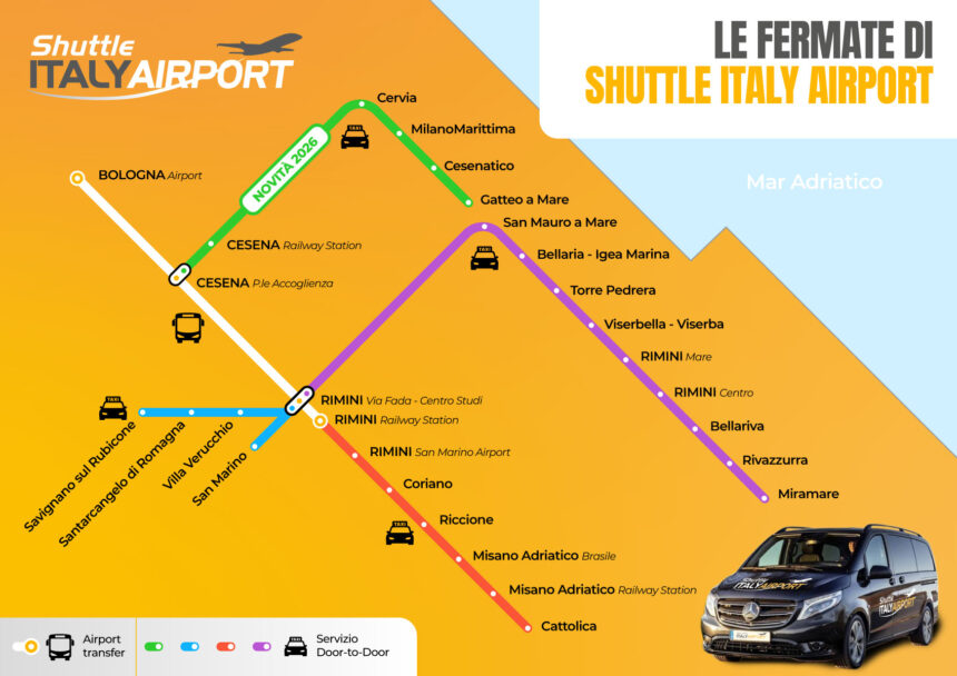 Più collegamenti per la Riviera Romagnola: Shuttle Italy Airport amplia il servizio “Door to Door” dall’Aeroporto Guglielmo Marconi di Bologna