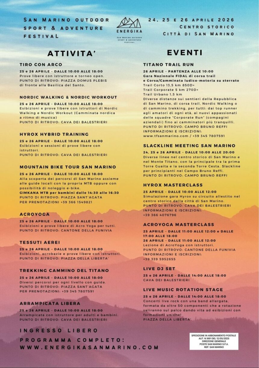 San Marino – Sport all’aria aperta, torna Energika. Ecco il programma completo