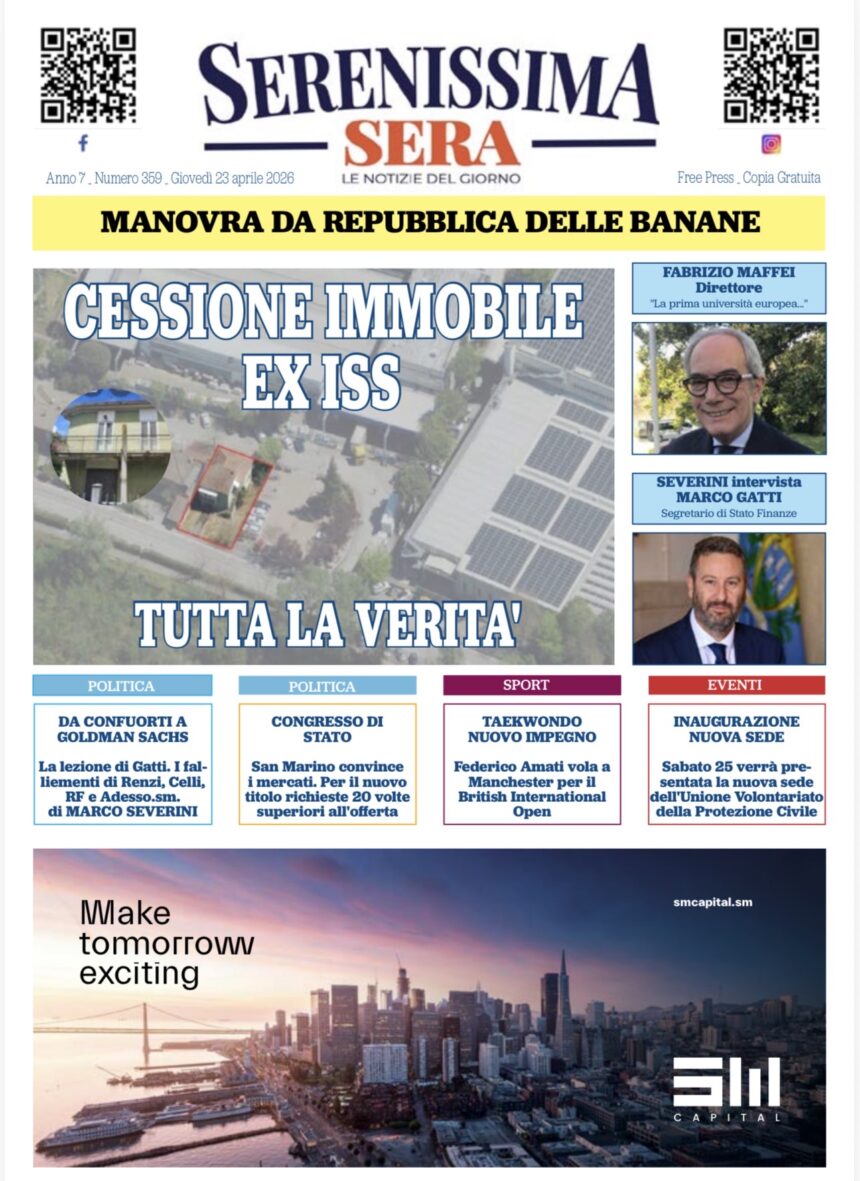 San Marino. La prima pagina del Serenissima Sera