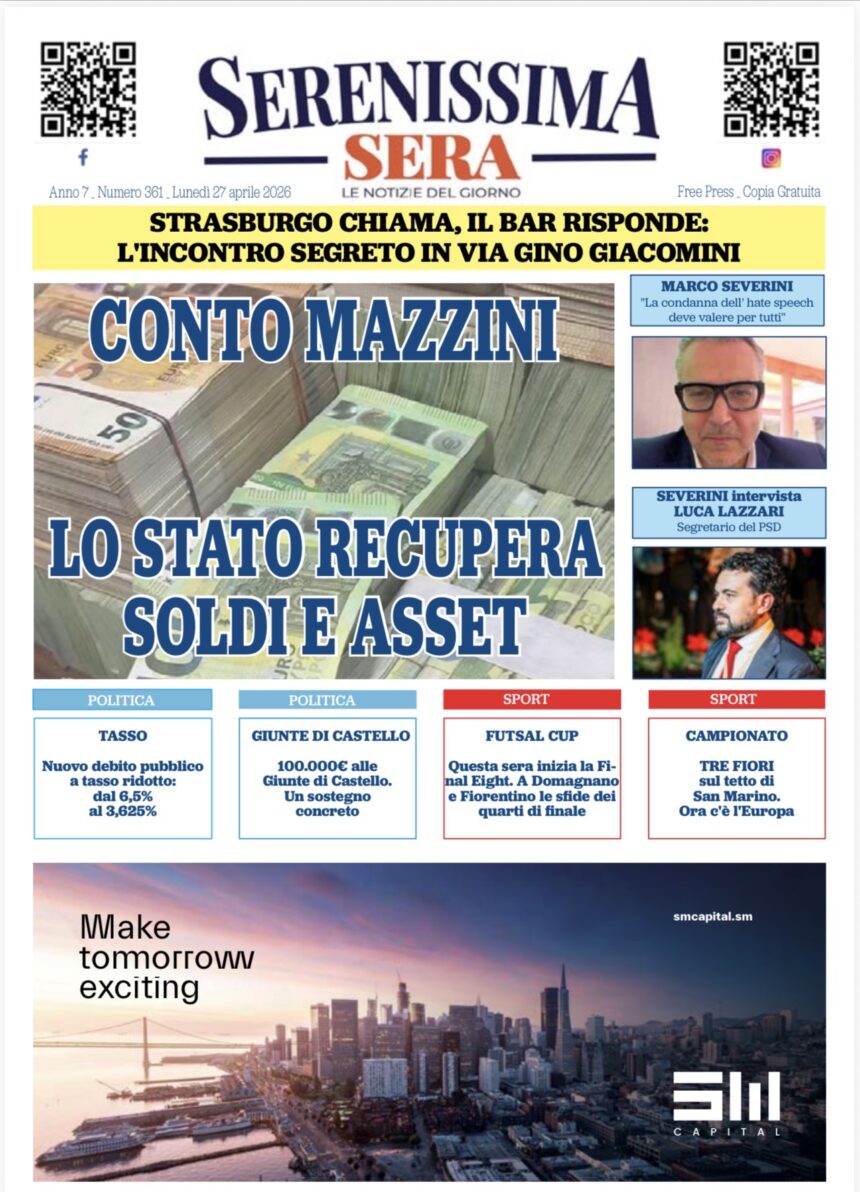 San Marino. La prima pagina de Il Serenissima Sera