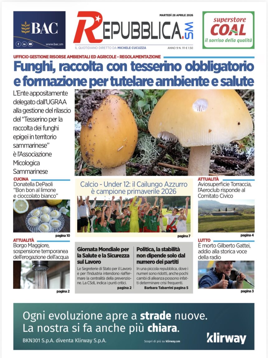 San Marino. La prima pagina de La RepubblicaSM