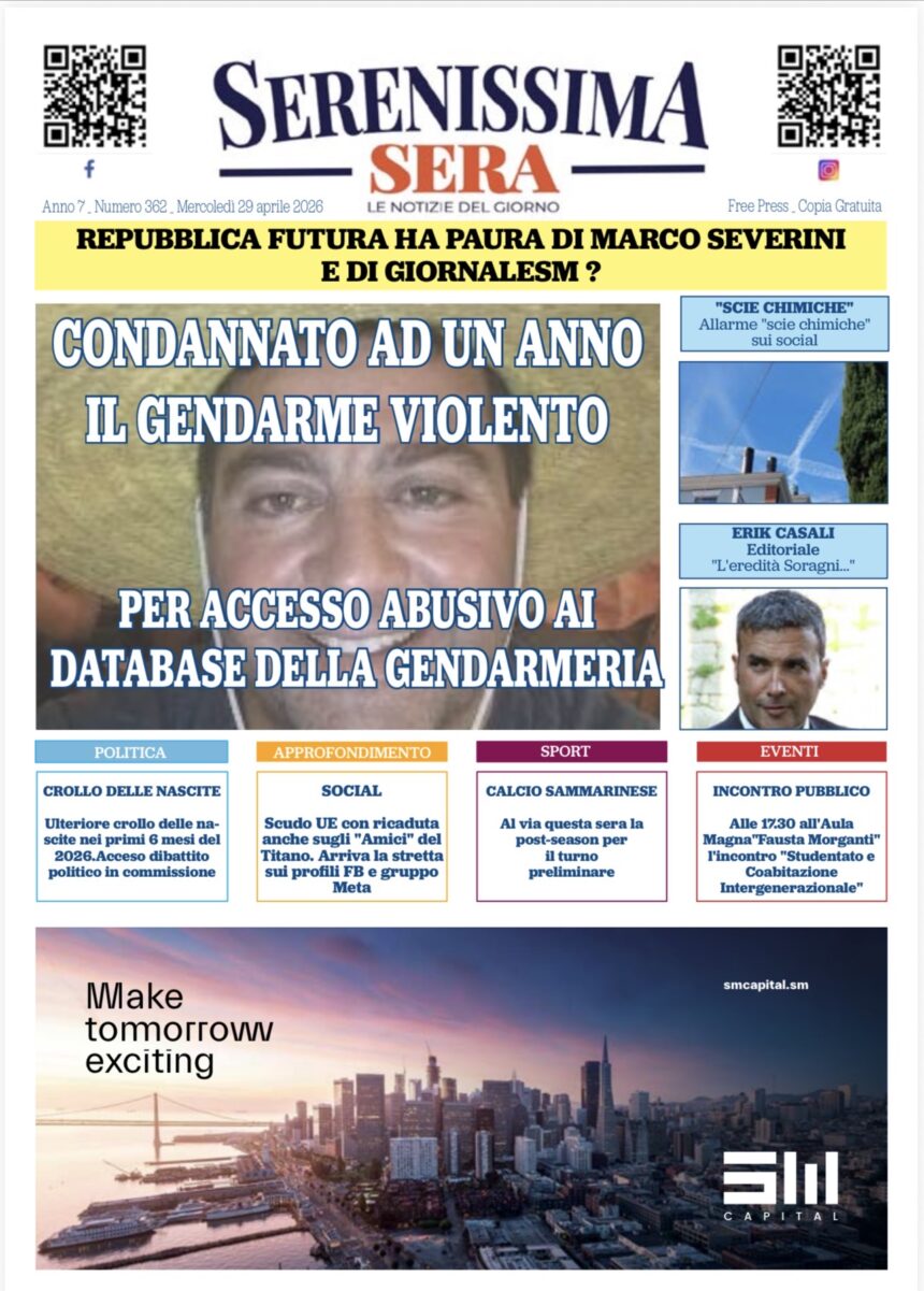 San Marino. La prima pagina de Il Serenissima Sera