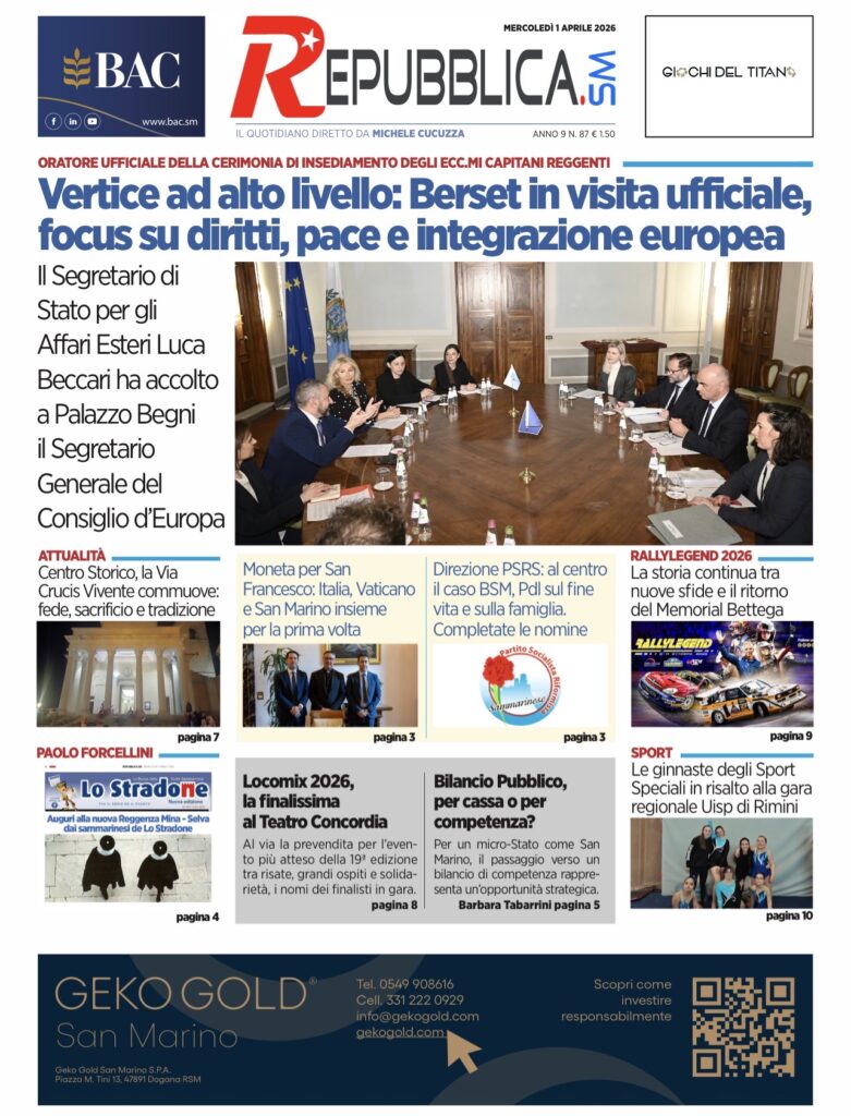 San Marino. La prima pagina de La RepubblicaSM