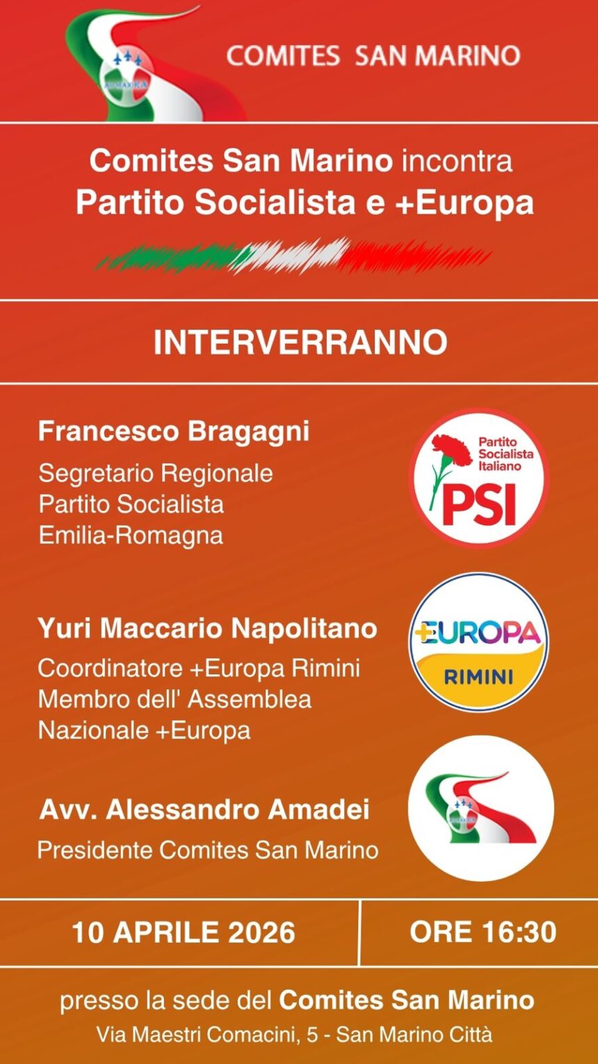 Incontro pubblico del Comites San Marino con i rappresentanti di PSI e +Europa