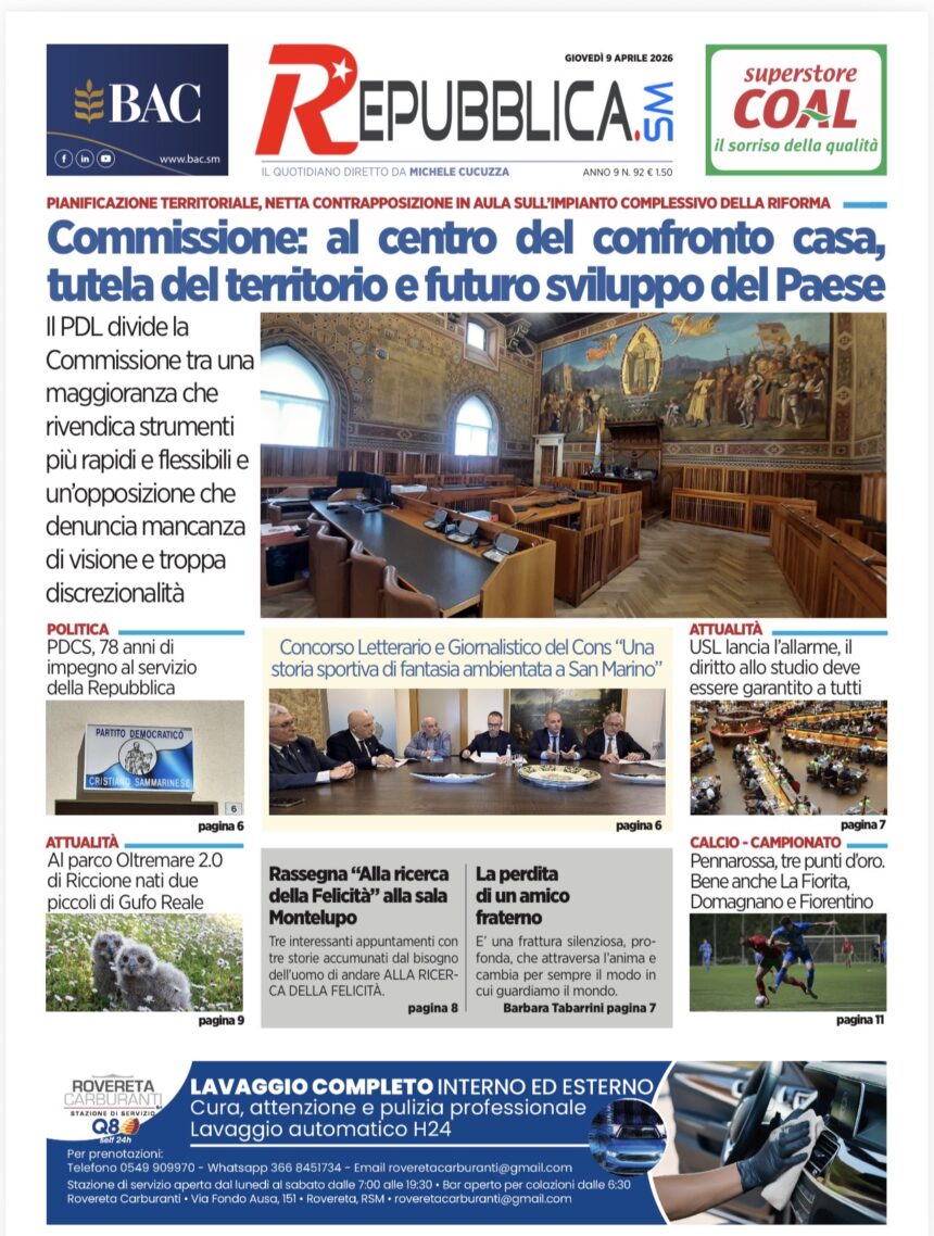 San Marino. La prima pagina de La RepubblicaSM