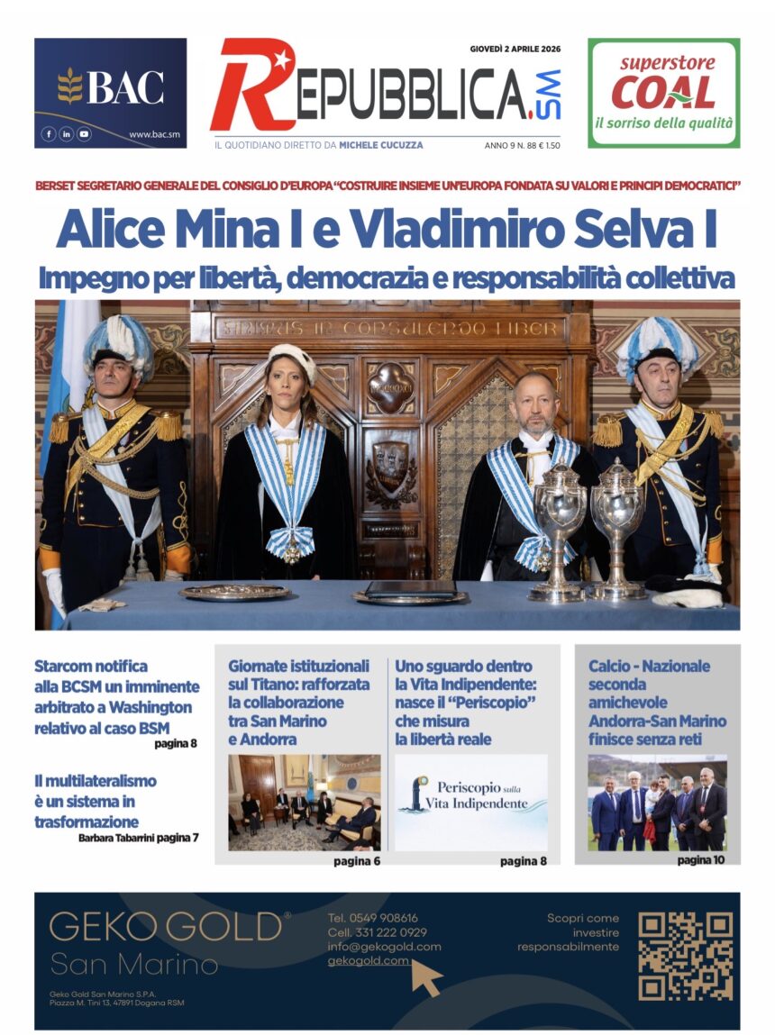 San Marino. La prima pagina de La RepubblicaSM