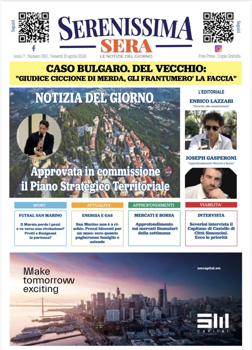 San Marino. La prima pagina del Serenissima Sera