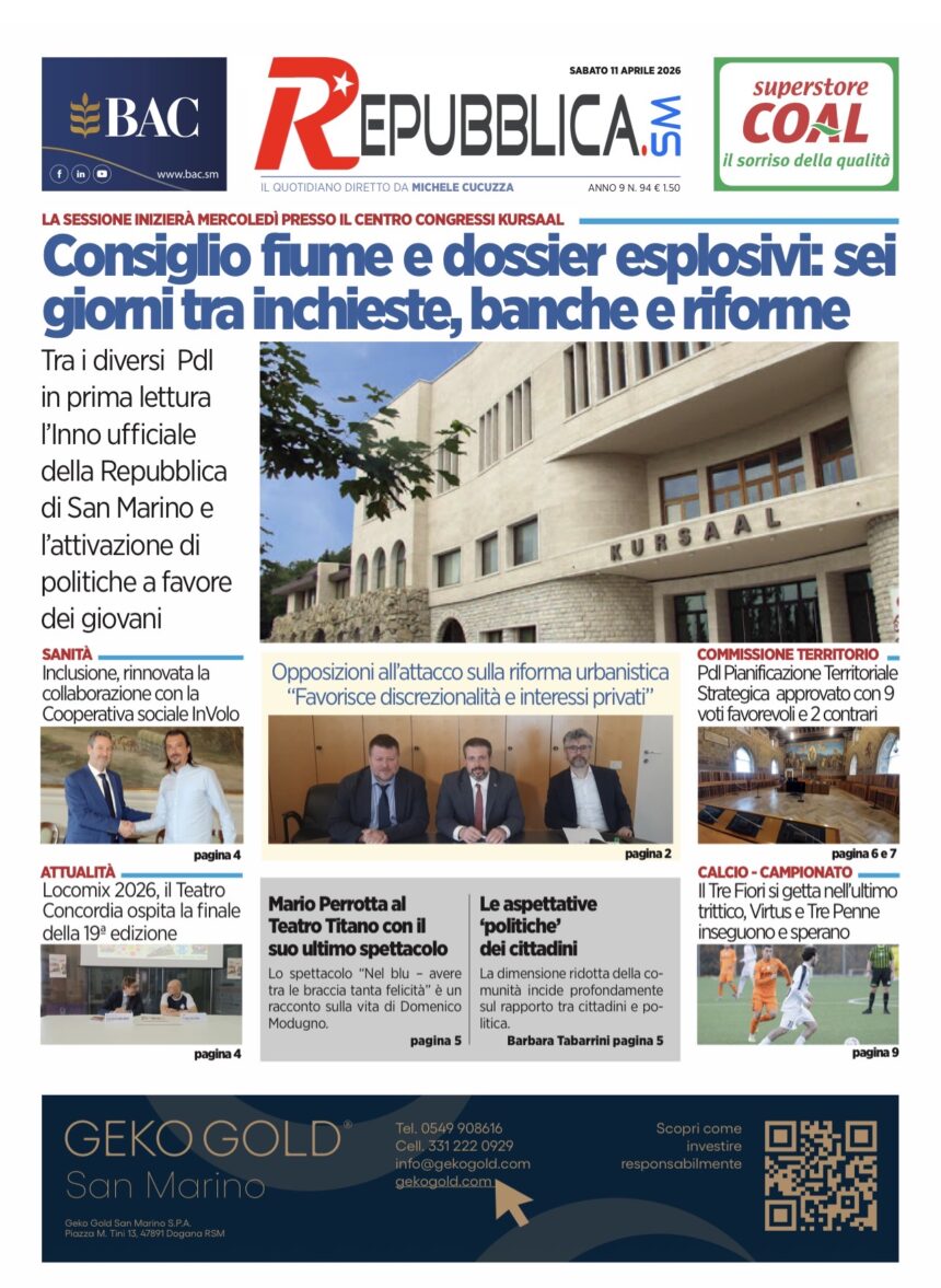 San Marino. La prima pagina de La RepubblicaSM