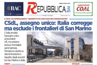 San Marino. La prima pagina de La RepubblicaSM