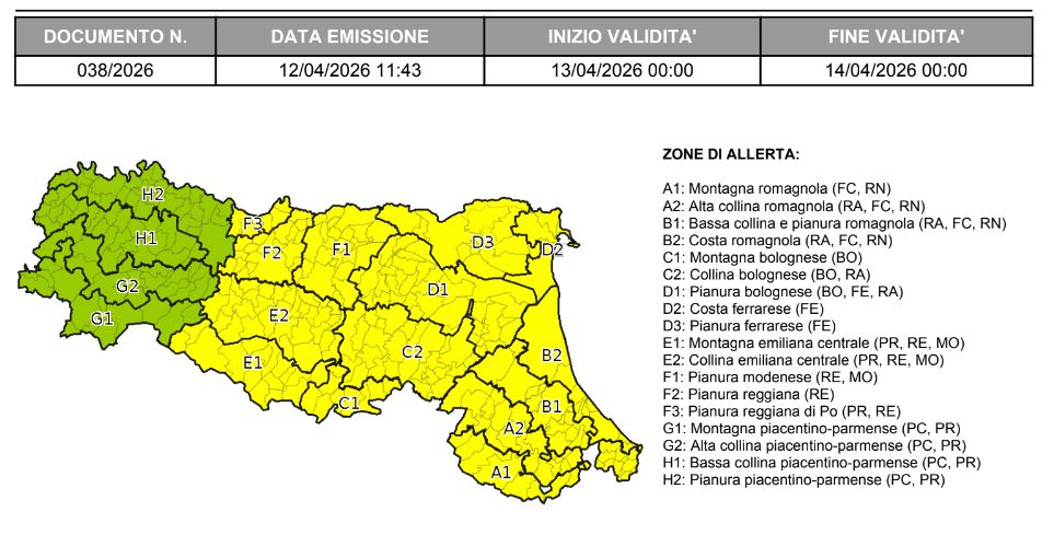 Temporali, allerta meteo Emilia Romagna
