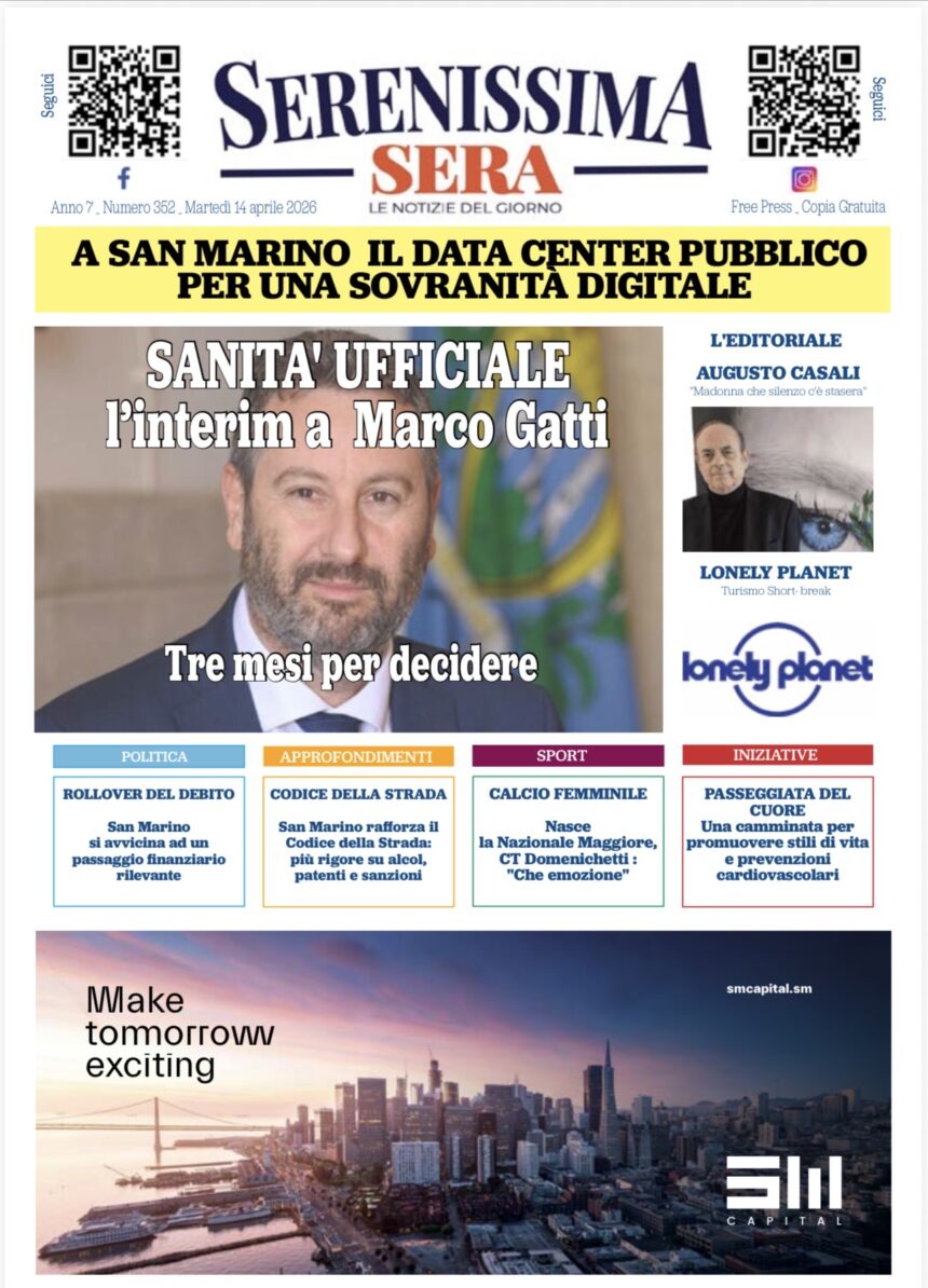 San Marino. La prima pagina de Il Serenissima Sera