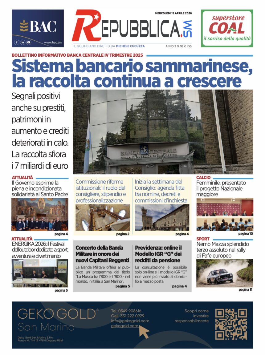 San Marino. La prima pagina de La RepubblicaSM