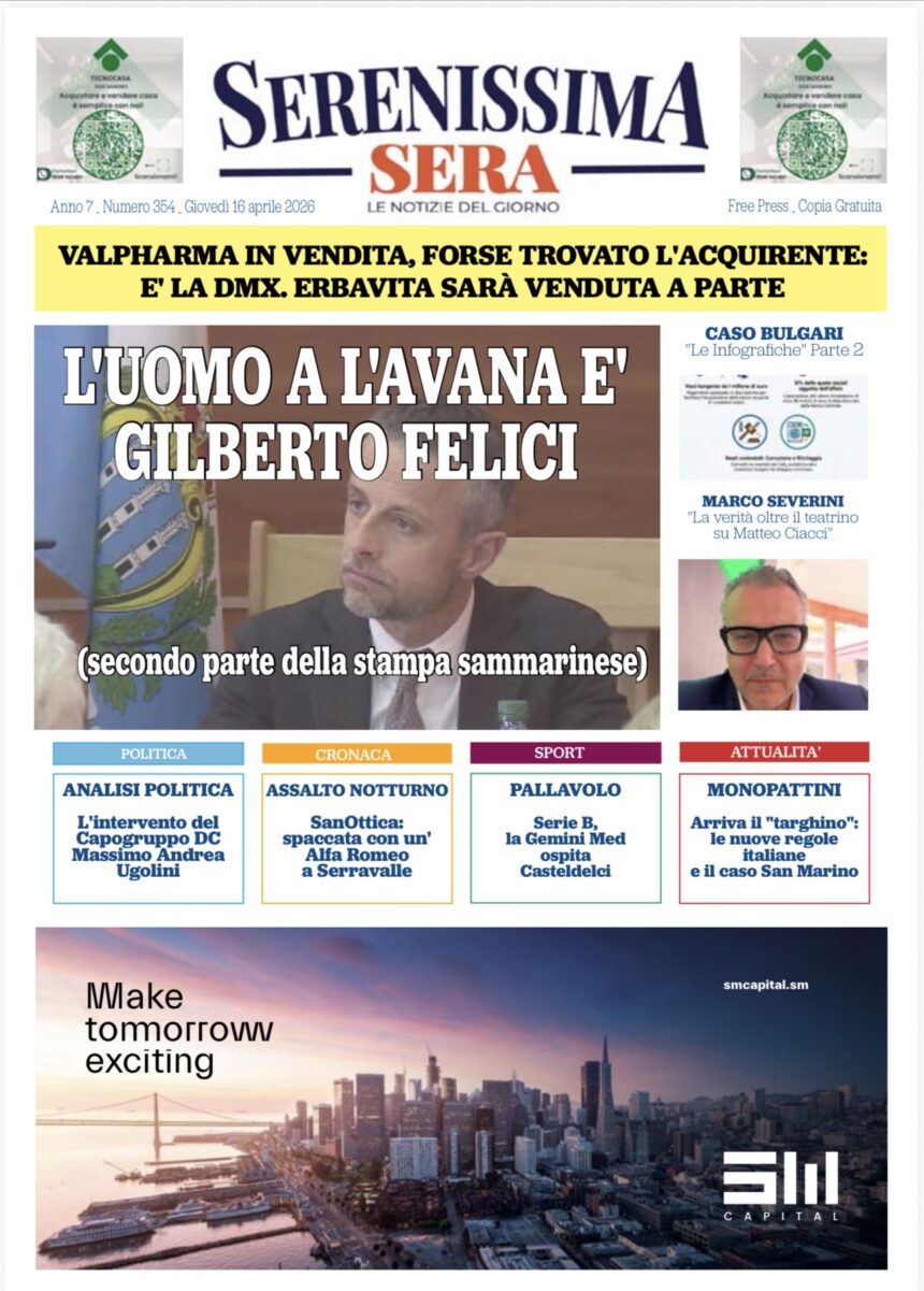San Marino. La prima pagina de La Serenissima Sera