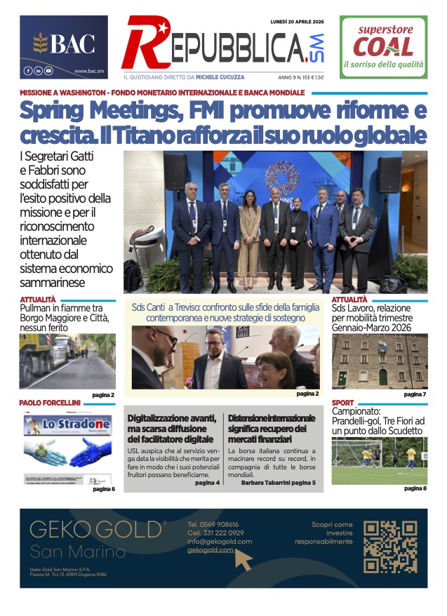 San Marino. La prima pagina de LA REPUBBLICASM