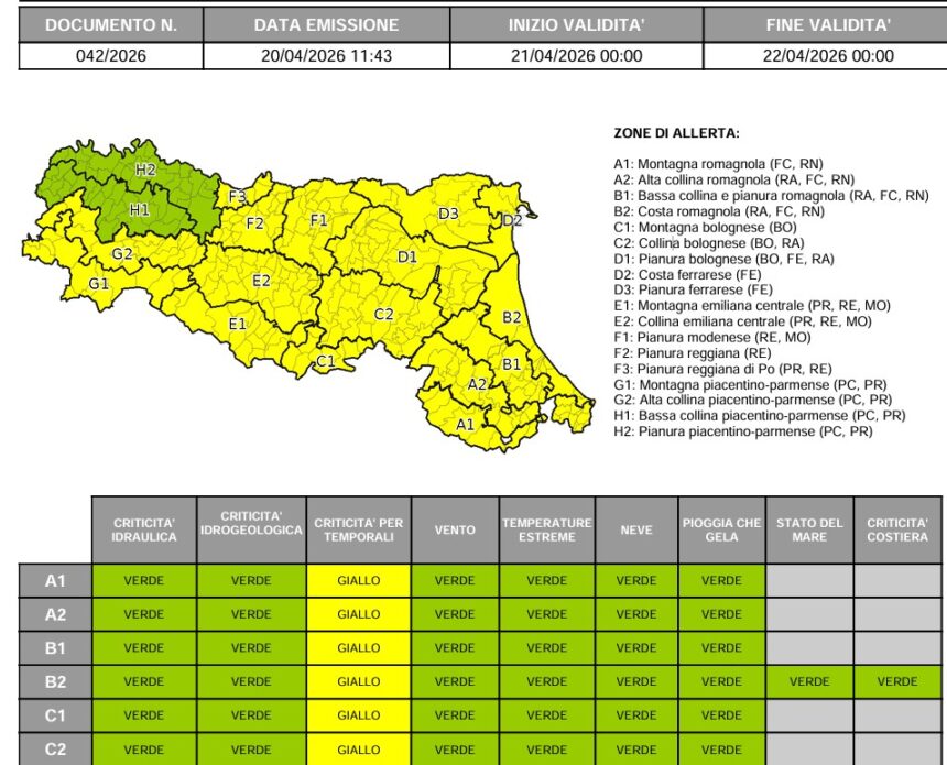 Regione – Diramata dalla protezione civile allerta meteo temporali per domani