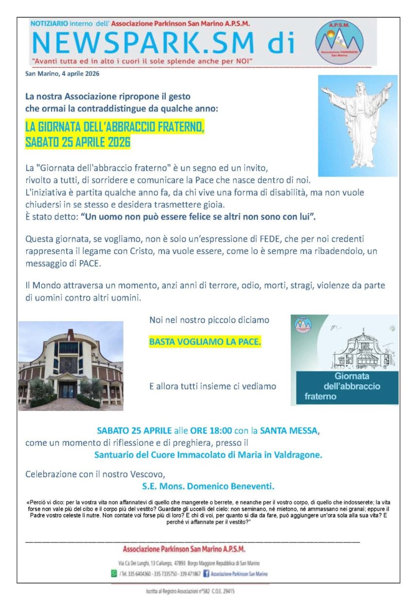 “ABBRACCIO FRATERNO”. Celebrazione con S.E. Mons. Domenico Beneventi, Vescovo della Diocesi di San Marino-Montefeltro