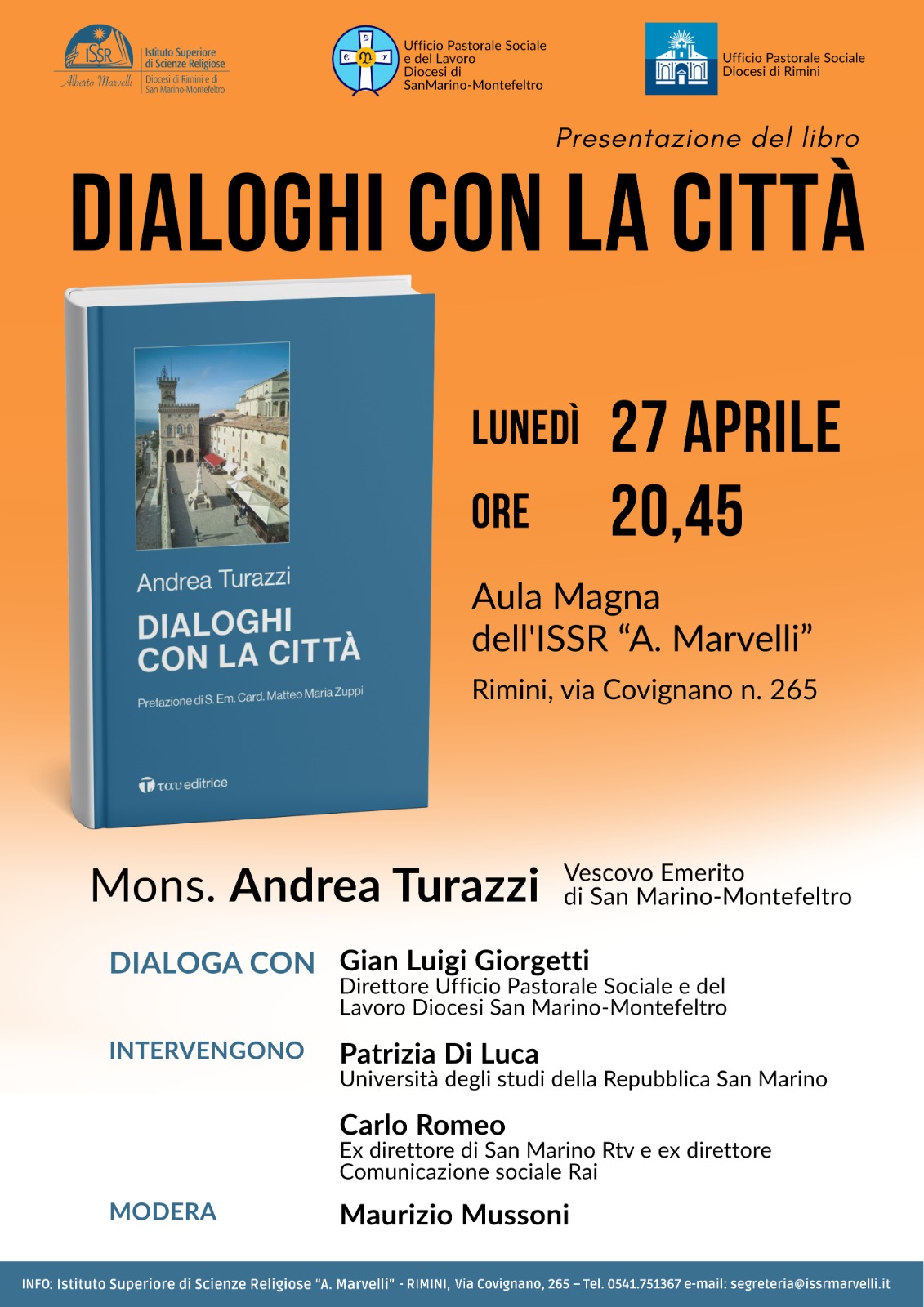 Rimini. Mons. Andrea Turazzi presenta il suo ultimo libro all’Istituto Superiore di Scienze Religiose lunedì 27 aprile