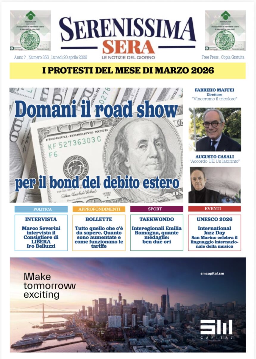 San Marino. La prima pagina del Serenissima Sera