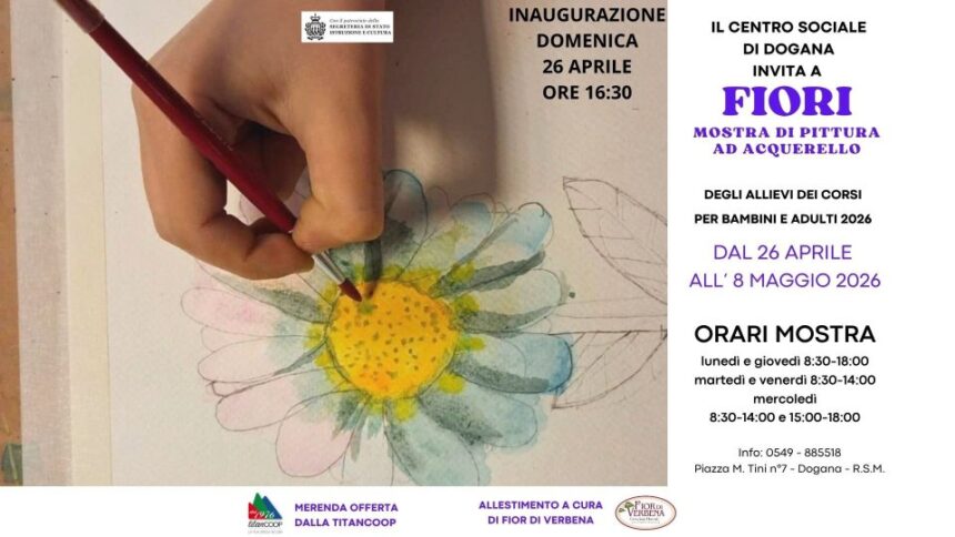 San Marino. Inaugurazione della Mostra di pittura ‘FIORI’ domenica 26 aprile ore 16:30 al Centro Sociale di Dogana