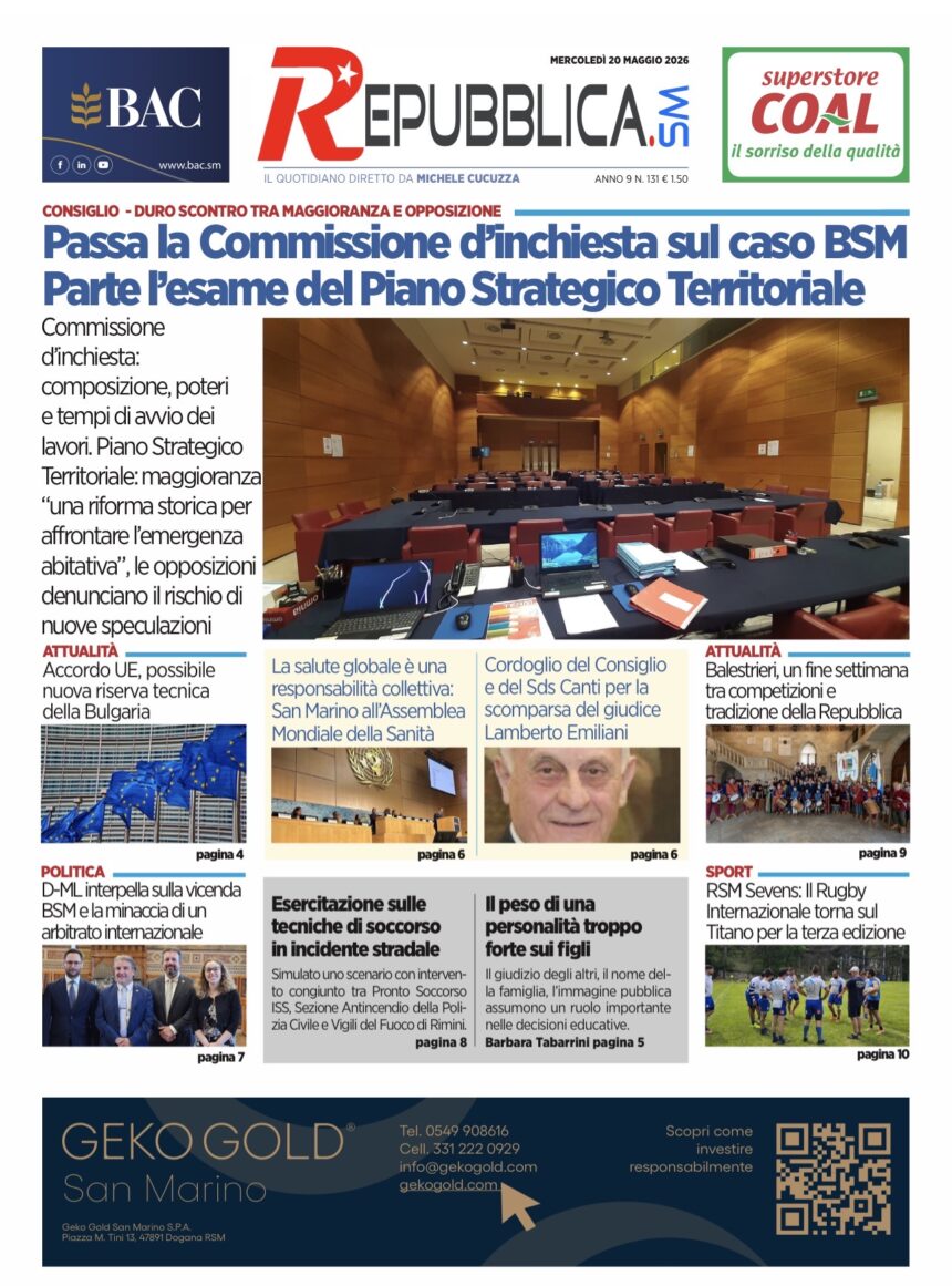 San Marino. La prima pagina de La RepubblicaSM