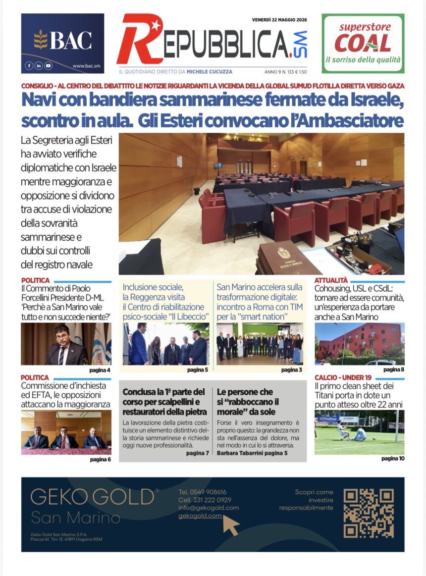 San Marino. La prima pagina de La RepubblicaSM