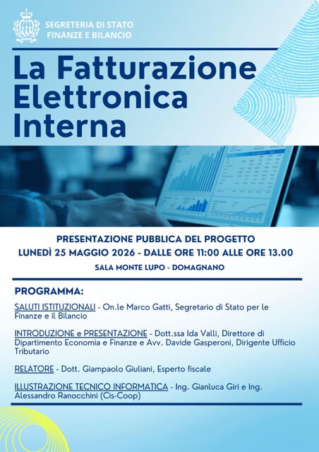 San Marino – Presentazione pubblica del progetto “La fatturazione elettronica interna”