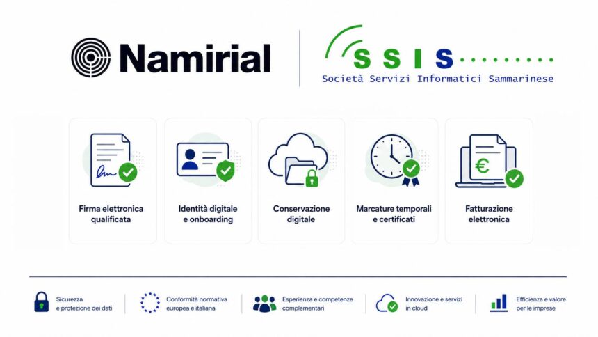 San Marino, SSIS e Namirial siglano una partnership strategica per i servizi fiduciari digitali