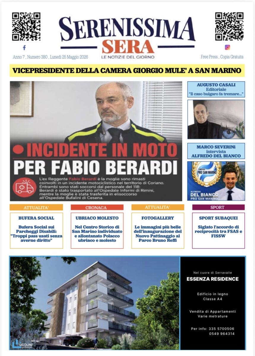 San Marino. La prima pagina del Serenissima Sera
