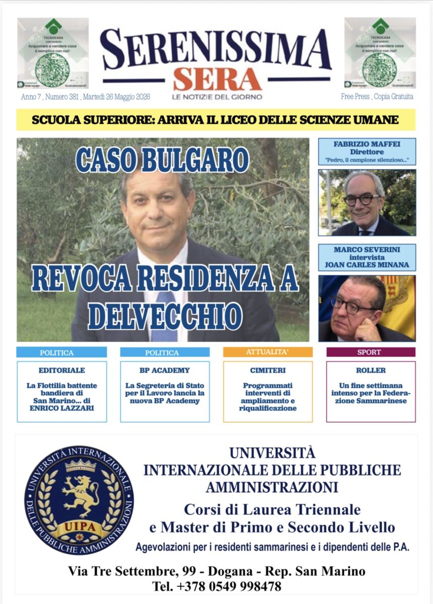 San Marino. La prima pagina del Serenissima Sera