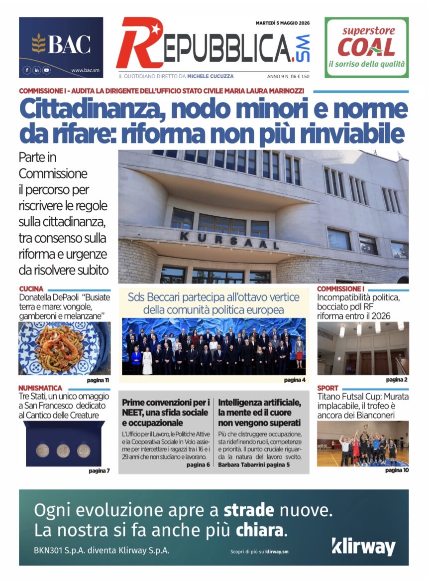 San Marino. La prima pagina de La RepubblicaSM