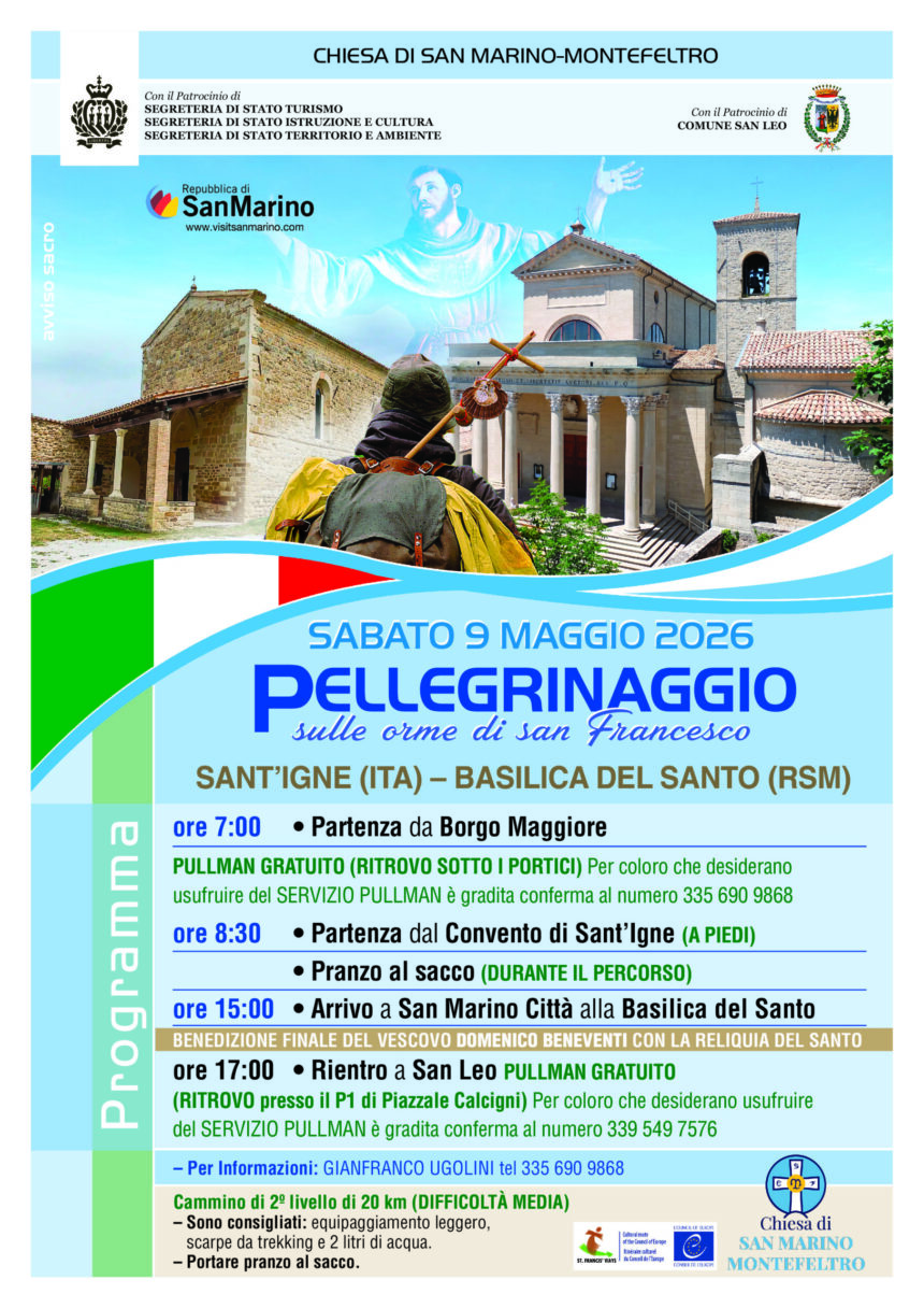 San Marino. SdS Turismo: pellegrinaggio sulle orme di San Francesco