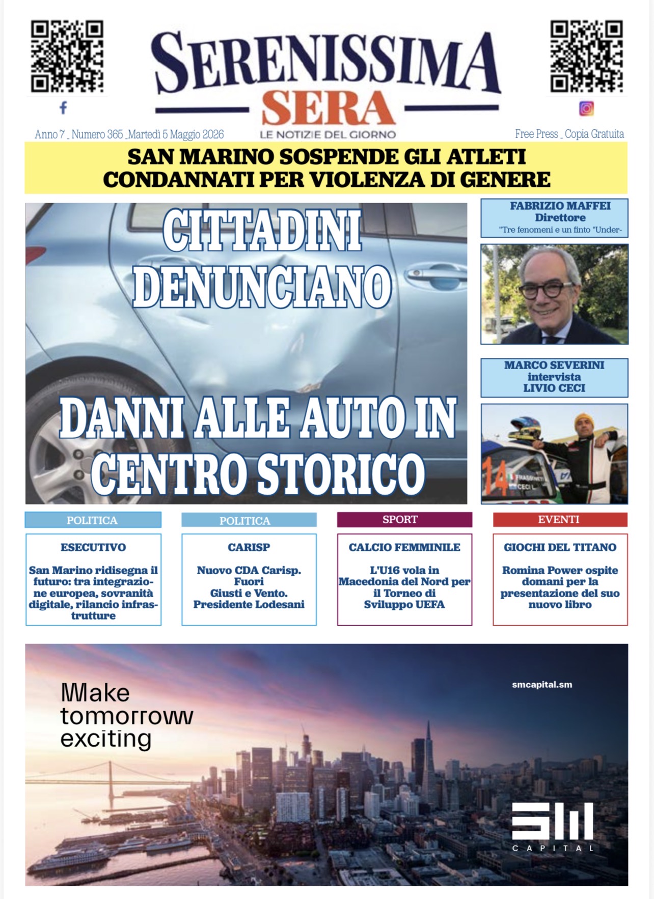 San Marino. La prima pagina del SERA