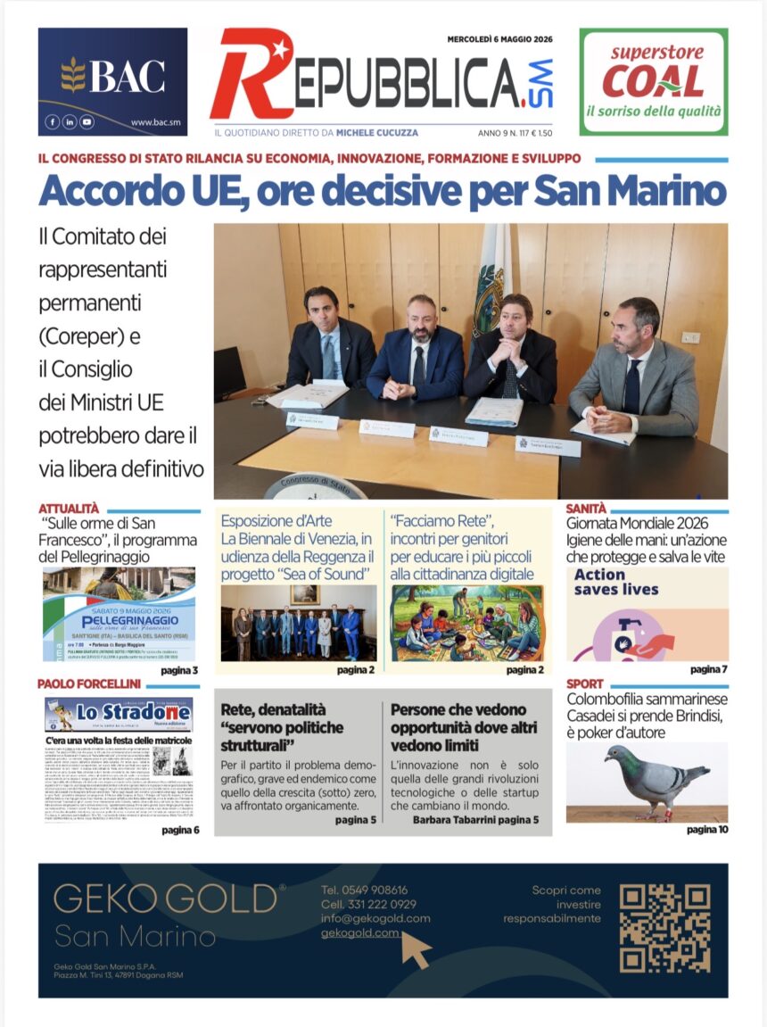 San Marino. La prima pagina de La RepubblicaSM