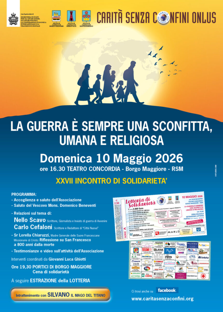 San Marino – Incontro di Carità senza confini: “La guerra è sempre una sconfitta umana e religiosa”
