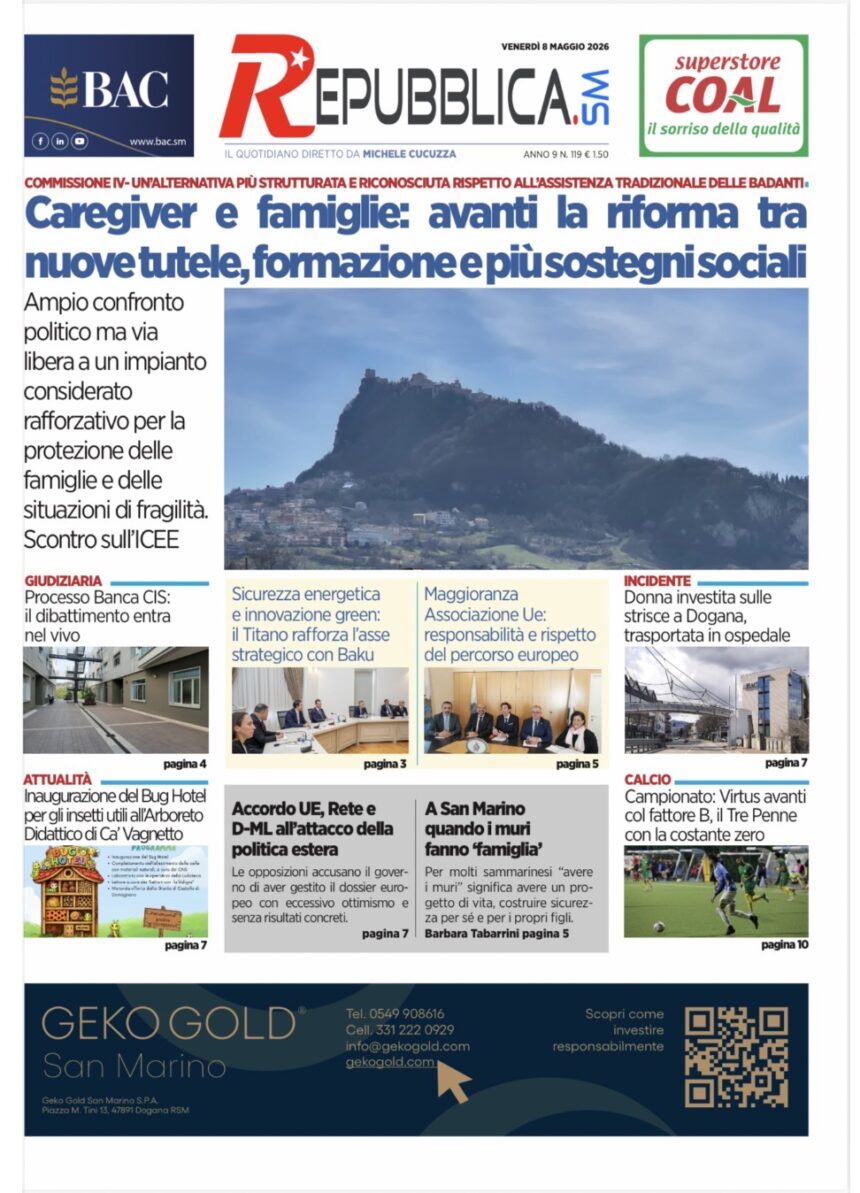 San Marino. La prima pagina de La RepubblicaSM