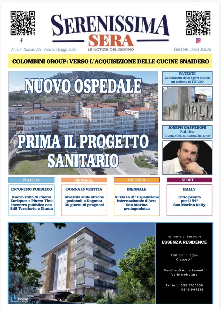 San Marino. La prima pagina del SERENISSIMA SERA