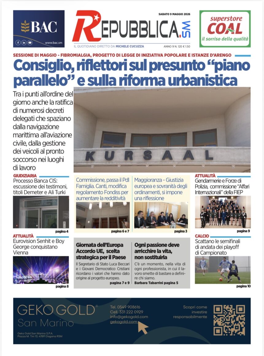 San Marino. La prima pagina de La RepubblicaSM